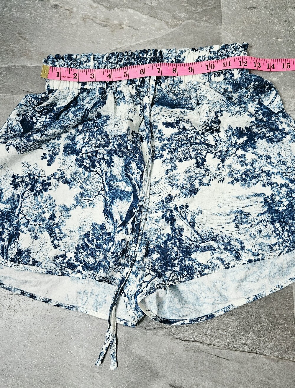 NWOT Commense Toile Print Tie Waist Casual Mini Shorts. High Rise. Blue White. S - Picture 7 of 9